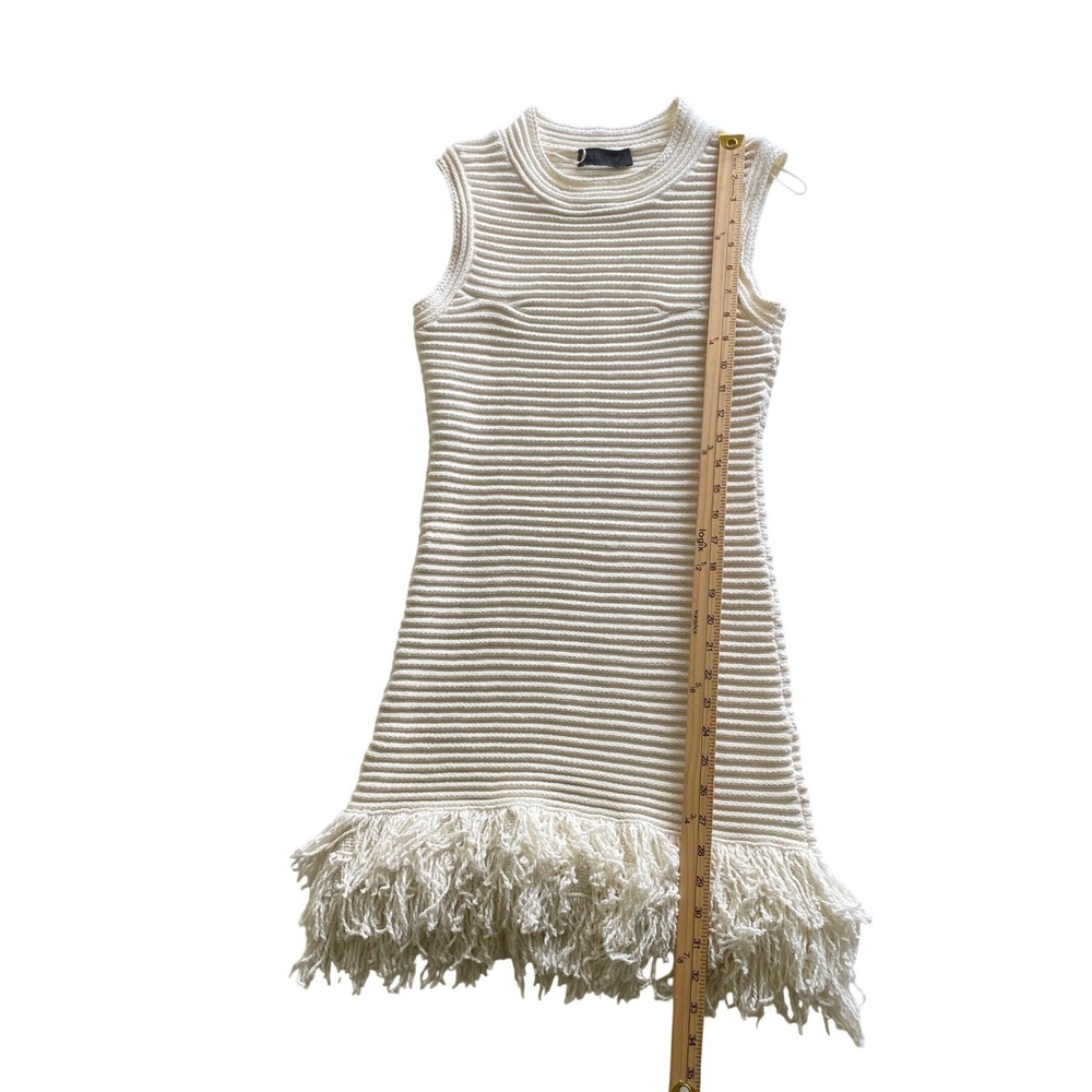 Zara Women's Cream Ribbed Knit Sleeveless Mini Dress Shaggy Fringe Hem Size S - Picture 8 of 9